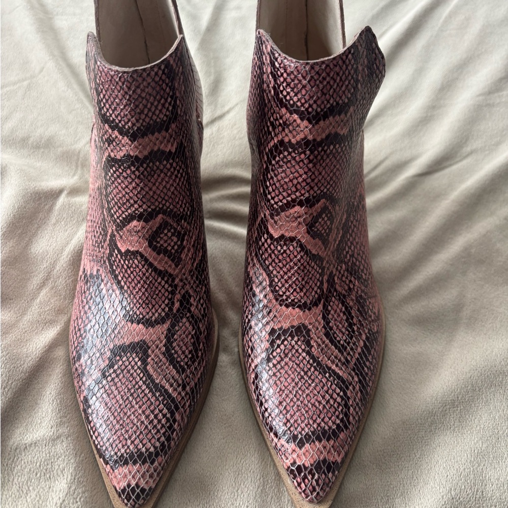 Vince Camuto Pink Snake Print Ankle Booties
